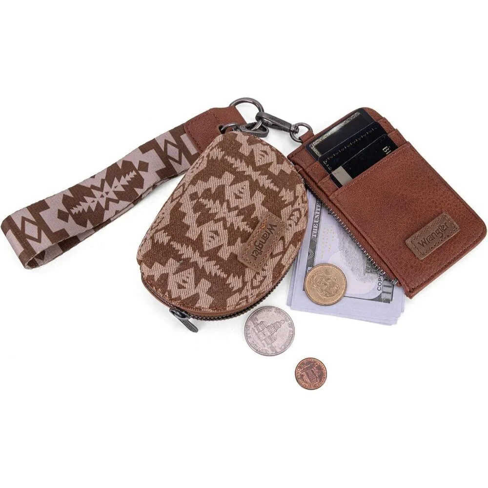 Wrangler Aztec Leather Wristlet Wallet Women Dual Pouch Credit Card Holder